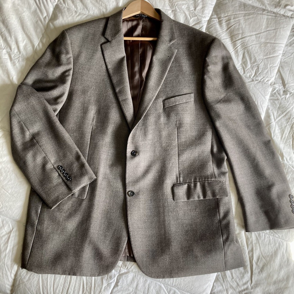 Jos. A. Bank Men's Sport Coat 48L Big&Tall 100% Wool Taupe Brown MicroPlaid EUC
